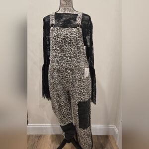 POL Black and White Leopard Print Women's Overalls NWT